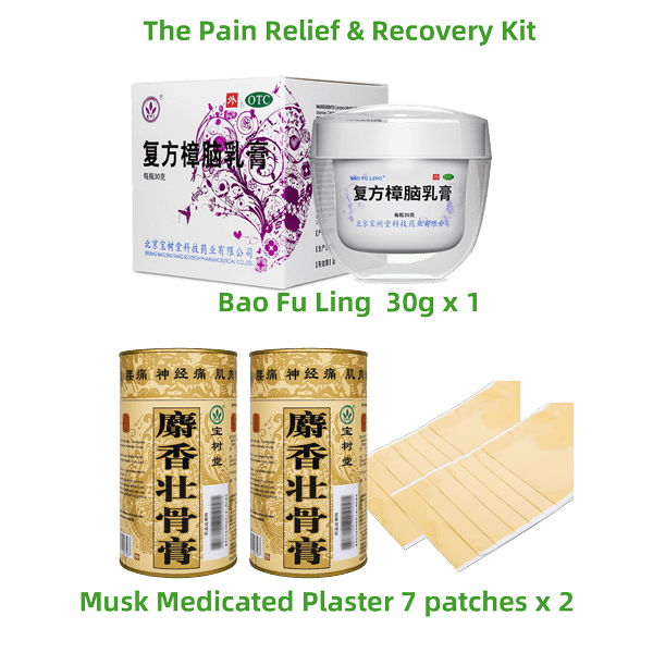 Pain Relief & Recovery Kit Bao Fu Ling 30g x 1+Musk Medicated Plaster 7 patches x2 - 優惠套裝 - Bao Fu Ling Online Store